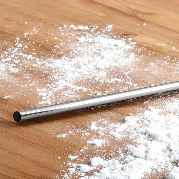 Alüminyum Silindir Yuvarlak Metal Oklava Tekli 49 cm Mutfak Börek Hamur Un Yufka Açma Krom Renk - 7