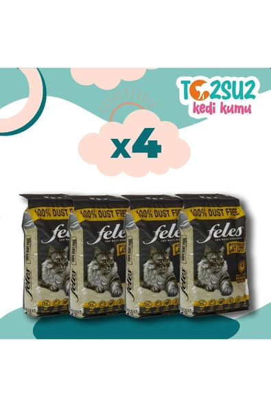 FELES Tozsuz Kedi Kumu 4 Adet Poşet (TAMAMEN DOĞAL , AKTİF KARBONLU)