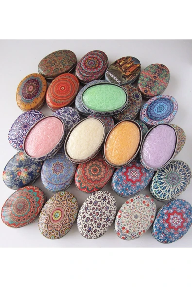 renkli çiçekler Bir Adet Oval Teneke Kutulu Sabunlu Sabunluk 9x6x3 CM