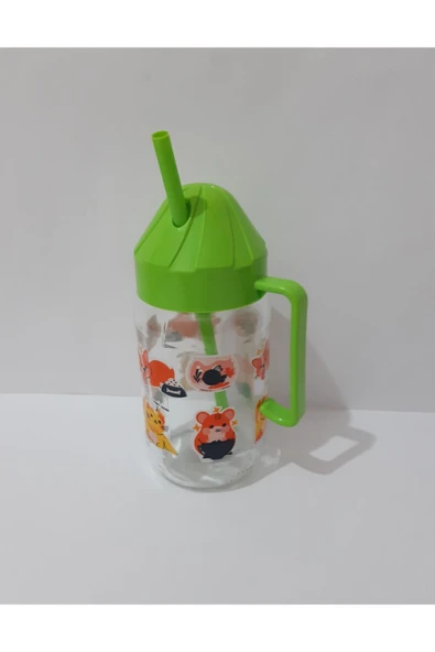 renkli çiçekler 350ml Su Meyve Suyu Süt Şişesi Çocuklar Için Pipetli Cam Suluk