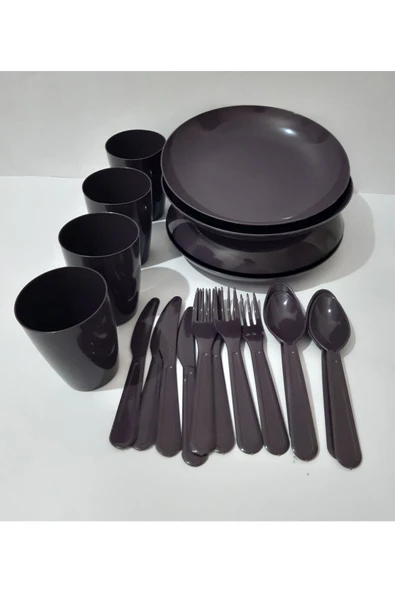 renkli çiçekler Piknik Seti 20 Parça Plastik Piknik Için Tabak Bardak Kaşık Çatal Bıçak Set