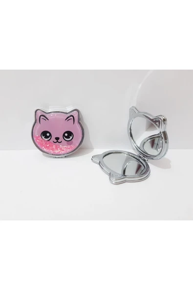 renkli çiçekler Metal Ayna Kedi Figürlü Metal Cep Aynası Sulu Ayna 8x7x1 CM