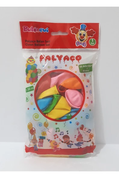 renkli çiçekler Palyaço Balon Seti 30 Adet Balon + Aksesuar
