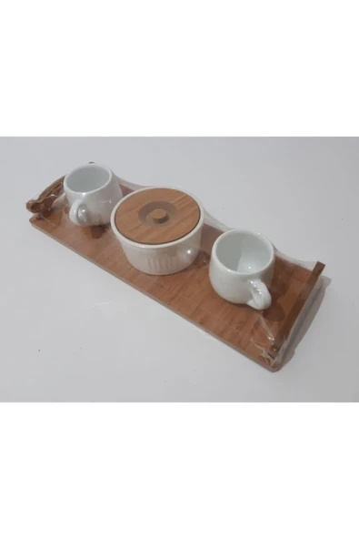 renkli çiçekler 2 Li Porselen Ahşap Stantlı Fincan Set