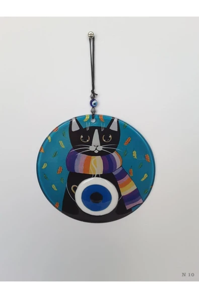 renkli çiçekler 16 Cm Cam Kedi Desenli Duvar Süs Obje