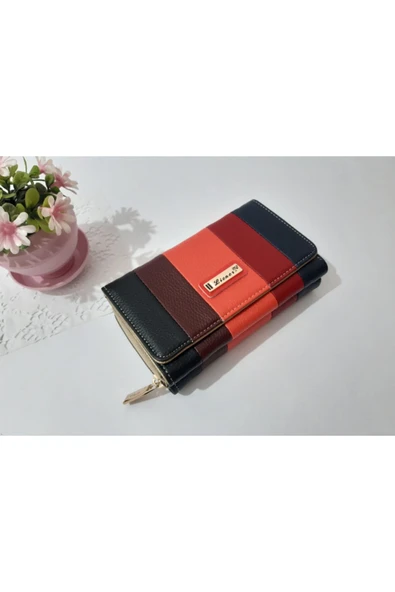 LİONER Kadın Cüzdan Şerit Desenli Kullanışlı Cüzdan Kadın Cüzdanı 17x10x4.5 Cm