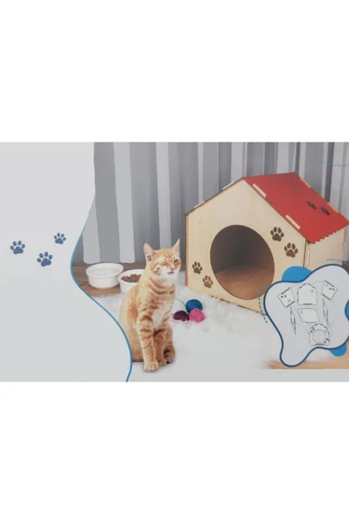 renkli çiçekler Ahşap Kedi Evi Kedi Kulubesi