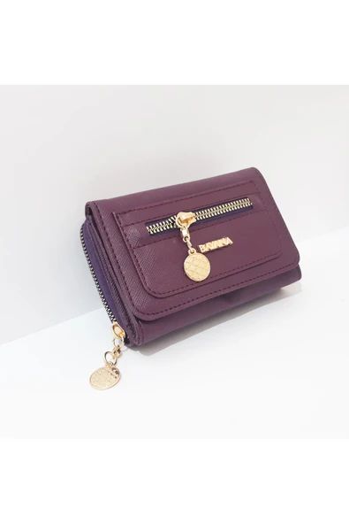 renkli çiçekler Kadın Cüzdan 13.5x9x4 CM Kullanışlı Bordo Renk Kadın Cüzdanı