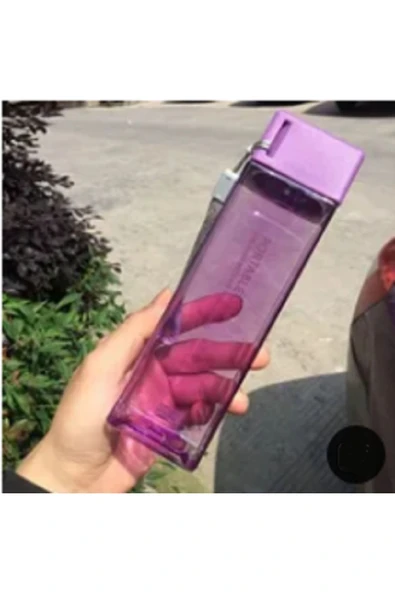 renkli çiçekler 500ml Yeni Kare Plastik Su Şişesi Şeffaf Şişe Meyve Suyu Sızdırmaz Açık Spor Seyahat Kamp Şişesi