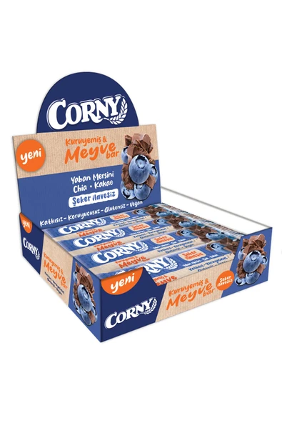 CORNY Glutensiz Kuruyemiş ve Meyve Bar Yaban Mersini -Chia-Kakao 35 gr x12li
