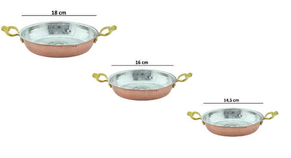El Yapımı 3 lü Set (14.5cm,16cm,18cm) Bakır Sahan Tava Seti