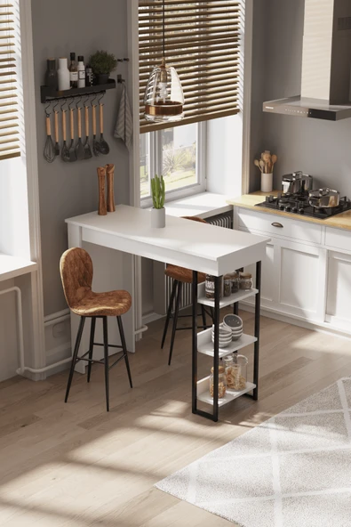 Amsterdam 3 Raflı Yüksek Bar Masası Mutfak Yemek Masası ürün görseli 1