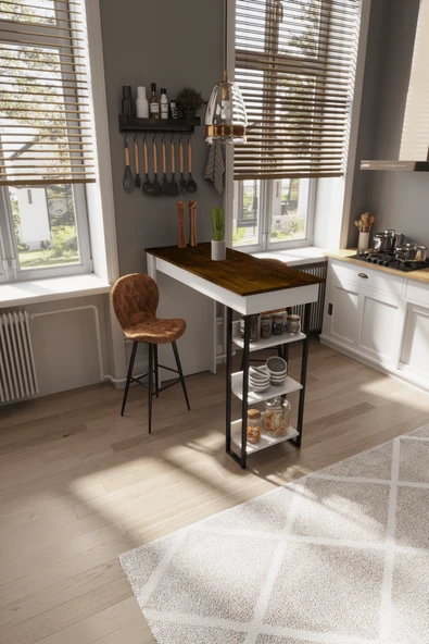 Amsterdam 3 Raflı Yüksek Bar Masası Mutfak Yemek Masası - Resim 12