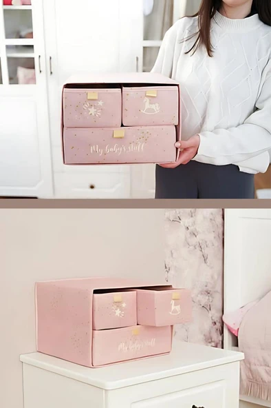 Flora 3 Bölmeli Baby Çekmece, Yenidoğan Bebek Kıyafet Çamaşır Patik Bez Düzenleyici Kutu Pembe - Resim 3