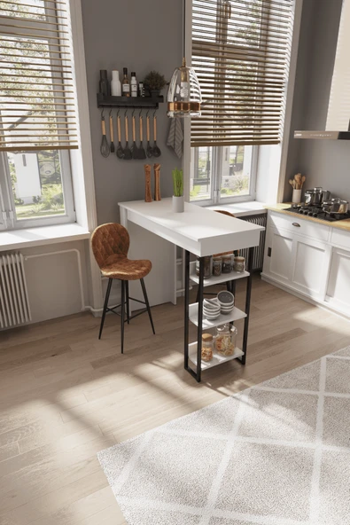 Amsterdam 3 Raflı Yüksek Bar Masası Mutfak Yemek Masası - Resim 2