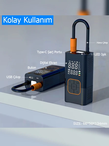 4000 mAh 150 PSI Akülü Şarjlı Araç Lastiği Motosiklet Lastiği Hava Pompası - 6