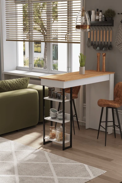 Amsterdam 3 Raflı Yüksek Bar Masası Mutfak Yemek Masası - Resim 8