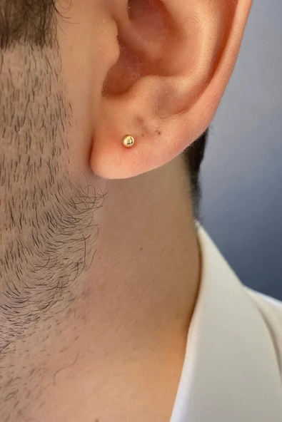 14 Ayar Altın 3 mm Erkek Tek Küpe - 3