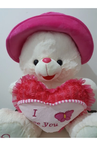 renkli çiçekler 60 Cm Peluş Şapkalı Kalpli Oturan Ayı Oyuncak Çocuklar Için Hediye Ev Dekorasyon