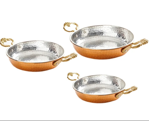 El Yapımı 3 lü Set (14.5cm,16cm,18cm) Bakır Sahan Tava Seti - 2