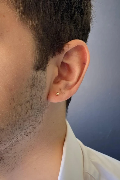 14 Ayar Altın 3 mm Erkek Tek Küpe