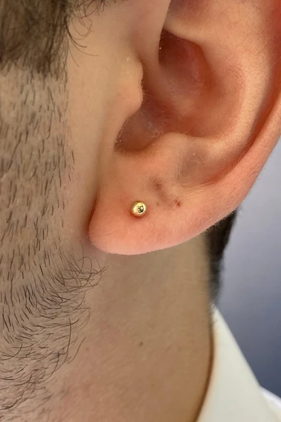 14 Ayar Altın 3 mm Erkek Tek Küpe - 4
