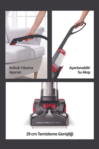 Kiwi KCC-4371 PRO Koltuk Temizleme Başlıklı Dikey Süpürge Halı ve Koltuk Yıkama Leke Çıkartma Makinesi - 7