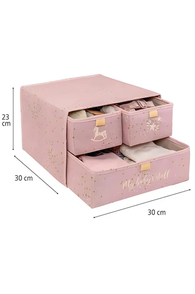 Flora 3 Bölmeli Baby Çekmece, Yenidoğan Bebek Kıyafet Çamaşır Patik Bez Düzenleyici Kutu Pembe - Resim 6