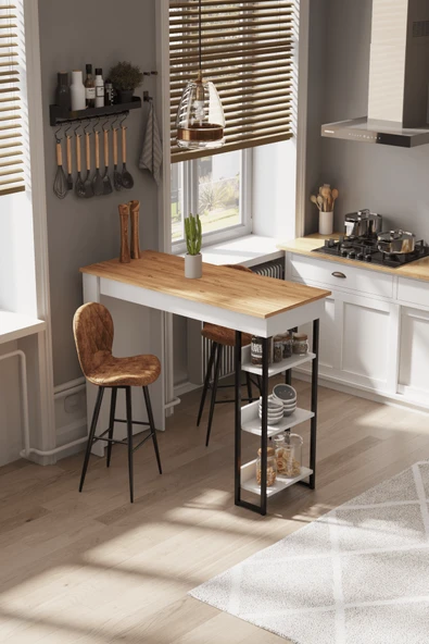 Amsterdam 3 Raflı Yüksek Bar Masası Mutfak Yemek Masası - Resim 6