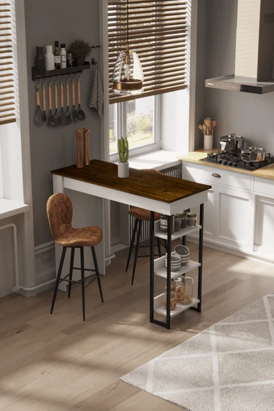 Amsterdam 3 Raflı Yüksek Bar Masası Mutfak Yemek Masası - Resim 11