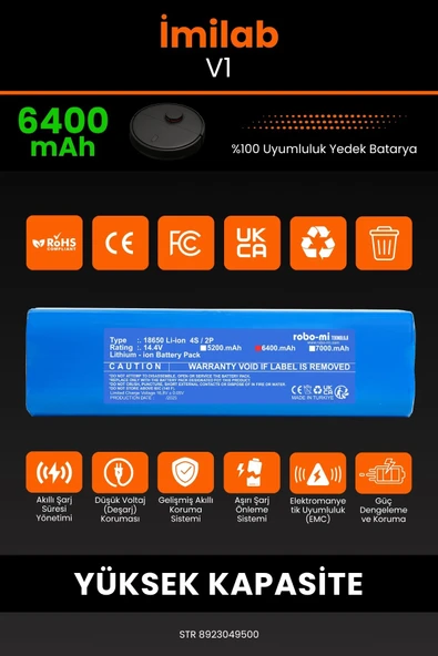 robo-mi İmilab V1 6400mAh Robot Süpürge Bataryası - Yüksek Yoğunluklu Li-ion Hücre - 3