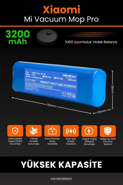 robo-mi Xiaomi Mi Vacuum Mop Pro 3200mAh Robot Süpürge Bataryası - Gerçek Kapasite, Maksimum Güvenlik - 2