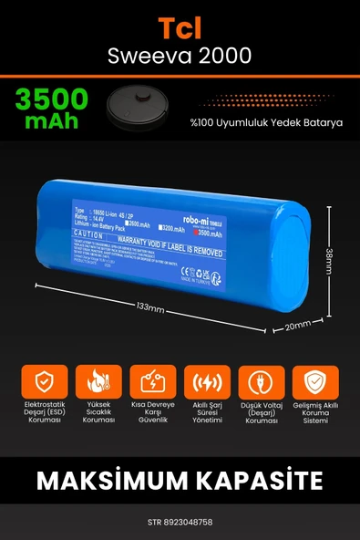 robo-mi Tcl Sweeva 2000 3500mAh Robot Süpürge Bataryası - Koruma Katmanlı Batarya Teknolojisi - 2
