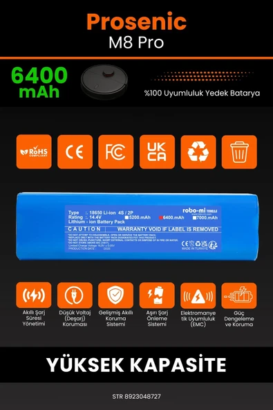 robo-mi Proscenic Prosenic M8 Pro 6400mAh Robot Süpürge Bataryası - Koruma Katmanlı Batarya Teknolojisi - 3