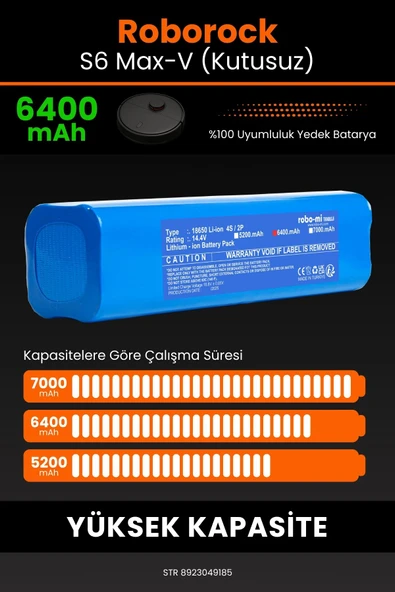 robo-mi Roborock S6 MaxV 6400mAh Robot Süpürge Bataryası - Yüksek Yoğunluklu Li-ion Hücre - Resim 4