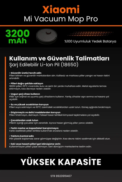 robo-mi Xiaomi Mi Vacuum Mop Pro 3200mAh Robot Süpürge Bataryası - Gerçek Kapasite, Maksimum Güvenlik - 7