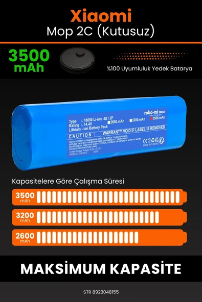 robo-mi Xiaomi Mi Vacuum Mop 2C 3500mAh Robot Süpürge Bataryası - Sertifikalı Güvenlik, Gerçek Kapasite - 4
