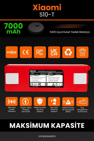 robo-mi Xiaomi Mi Robot Vacuum S10T 7000mAh Robot Süpürge Bataryası - Yüksek Yoğunluklu Li-ion Hücre - Resim 3