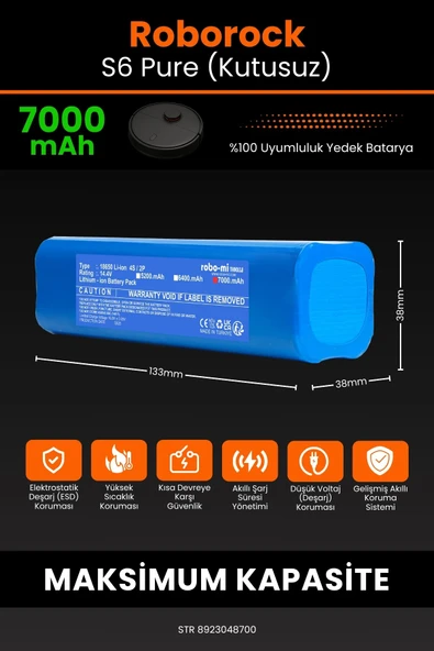 robo-mi Roborock S6 Pure 7000mAh Robot Süpürge Bataryası - Koruma Katmanlı Batarya Teknolojisi - 2
