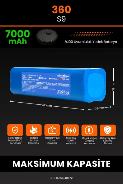 robo-mi 360 S9 7000mAh Robot Süpürge Bataryası - Sertifikalı Güvenlik, Gerçek Kapasite - 2