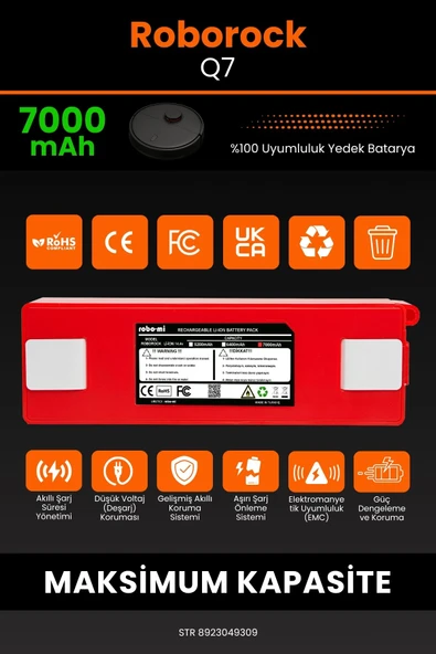 robo-mi Roborock Q7 7000mAh Robot Süpürge Bataryası - Yüksek Yoğunluklu Li-ion Hücre - Resim 3