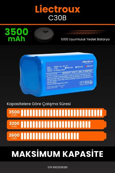 robo-mi Liectroux C30B 3500mAh Robot Süpürge Bataryası - Gerçek Kapasite, Maksimum Güvenlik - 4