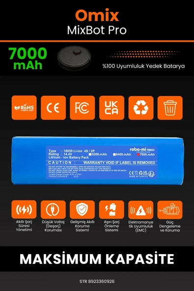 robo-mi Omix MixBot Pro 7000mAh Robot Süpürge Bataryası - Koruma Katmanlı Batarya Teknolojisi - 3