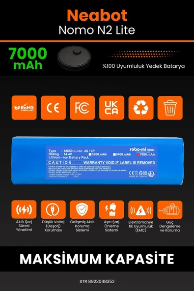 robo-mi Neabot Nomo N2 Lite 7000mAh Robot Süpürge Bataryası - Sertifikalı Güvenlik, Gerçek Kapasite - Resim 3