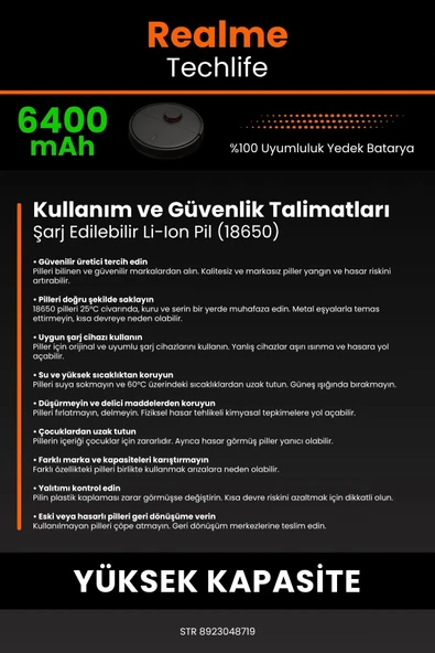 robo-mi Realme Techlife 6400mAh Robot Süpürge Bataryası - Koruma Katmanlı Batarya Teknolojisi - 7
