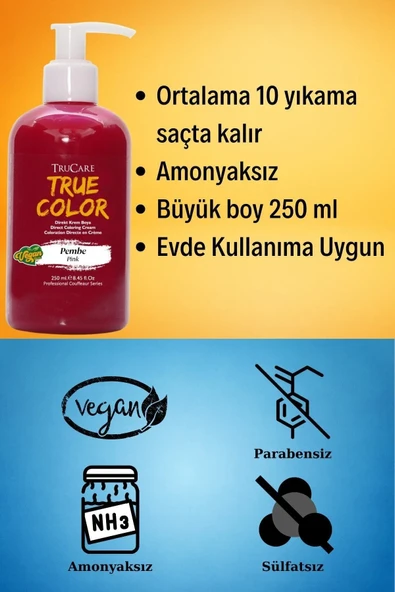 Truecolor Renkli Saç Boyası Pembe 250 ml - 3
