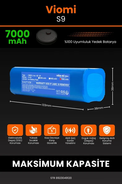 robo-mi Viomi S9 7000mAh Robot Süpürge Bataryası - Yüksek Yoğunluklu Li-ion Hücre - 2