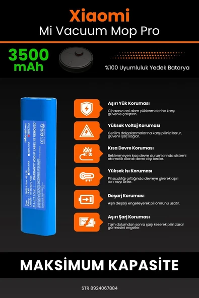 robo-mi Xiaomi Mi Vacuum Mop Pro 3500mAh Robot Süpürge Bataryası - Gerçek Kapasite, Maksimum Güvenlik - 5