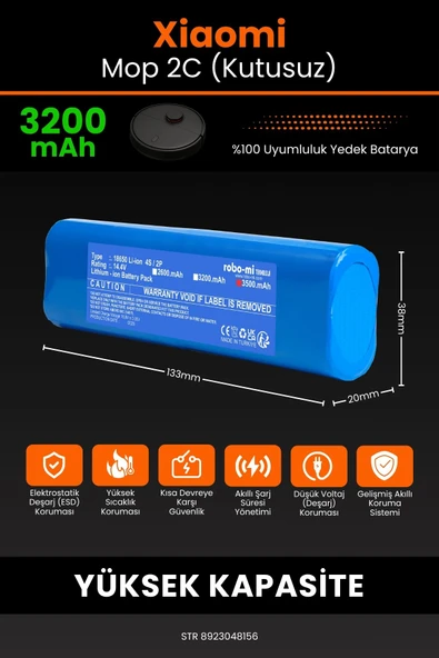 robo-mi Xiaomi Mi Vacuum Mop 2C 3200mAh Robot Süpürge Bataryası - Sertifikalı Güvenlik, Gerçek Kapasite - 2