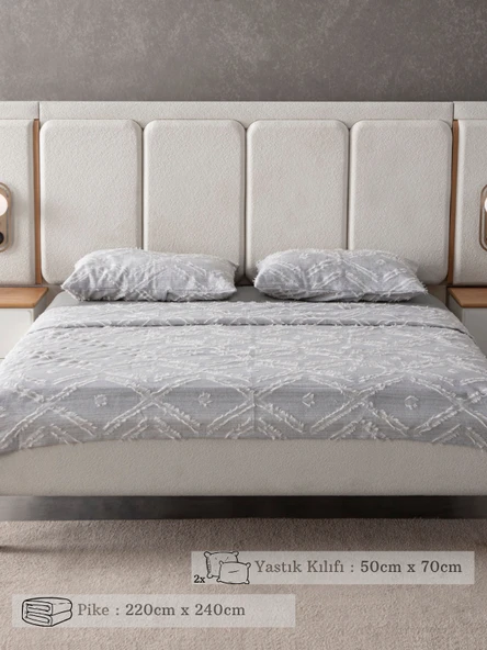 Anna Delux Çift Kişilik Çok Amaçlı Yatak Örtüsü Seti Gri Pamuk Nevresim Takımı Günlük 220x240 - 3